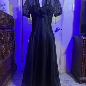 40s Vintage Silk Black Evening Dress
